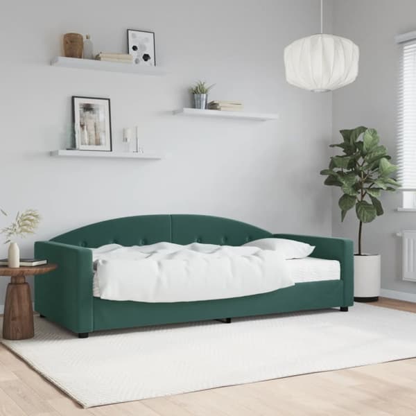 Dagbädd med madrass mörkgrön 90x200 cm sammet