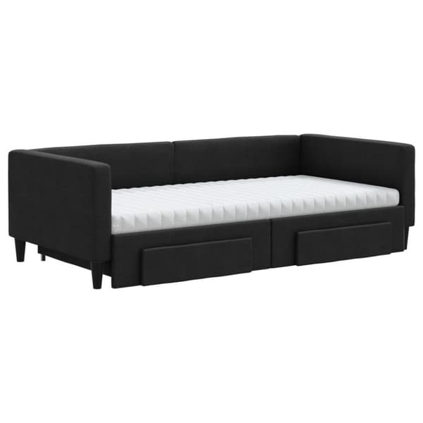 daybed med udtræk og skuffer 100x200 cm stof sort