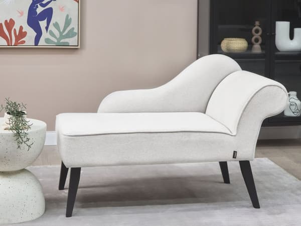 Schäslong Vit klädsel i polyestertyg Svarta träben Höger Retro Design