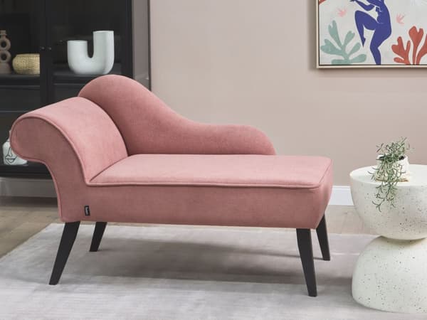 Schäslong Rosa klädsel i polyestertyg Svarta träben Vänster retrodesign