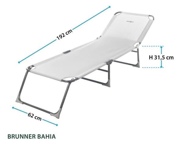Brunner Bahia solstol, resistent struktur, bekväm och lätt, strandstol (Azur)