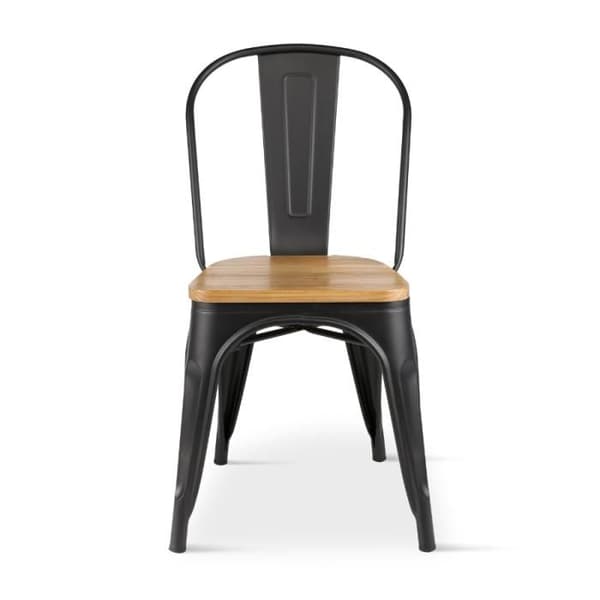Metallstolar - KOSMI - Set om 2 - Mattsvart - Naturligt trä - Industriell stil