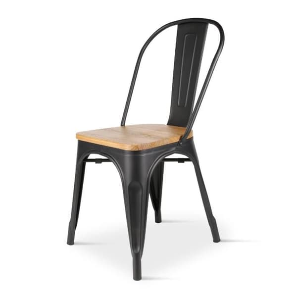 Metallstolar - KOSMI - Set om 2 - Mattsvart - Naturligt trä - Industriell stil