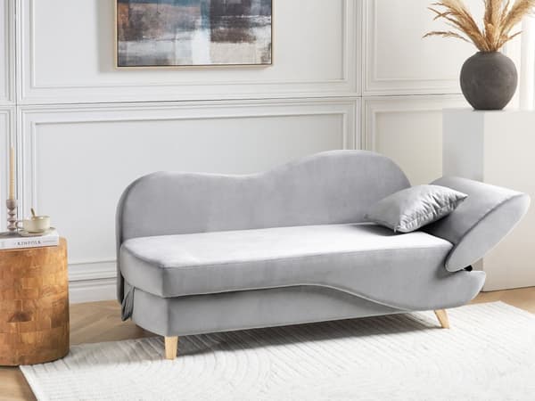 Chaiselong Lysegrå Velour Lyst Træben 2 Personers Blød Polstret Hjørnesofa Daybed med Opbevaring Stue Retro Rygpuder Tilbehør Inspiration