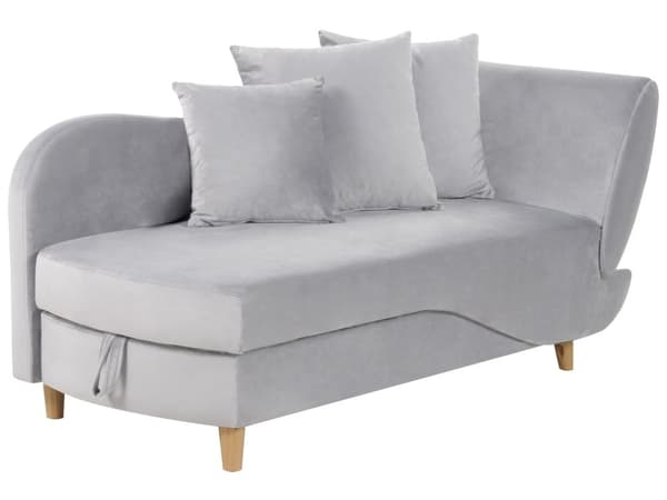 Chaiselong Lysegrå Velour Lyst Træben 2 Personers Blød Polstret Hjørnesofa Daybed med Opbevaring Stue Retro Rygpuder Tilbehør Inspiration