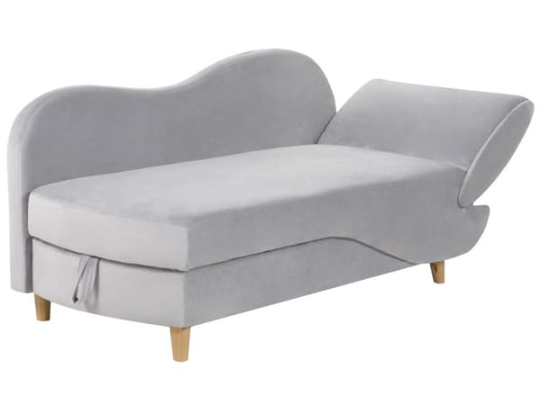 Chaiselong Lysegrå Velour Lyst Træben 2 Personers Blød Polstret Hjørnesofa Daybed med Opbevaring Stue Retro Rygpuder Tilbehør Inspiration