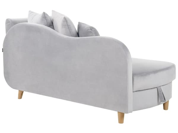 Chaiselong Lysegrå Velour Lyst Træben 2 Personers Blød Polstret Hjørnesofa Daybed med Opbevaring Stue Retro Rygpuder Tilbehør Inspiration