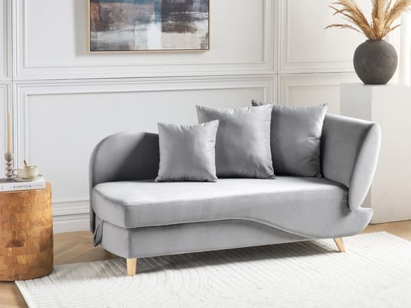 Chaiselong Lysegrå Velour Lyst Træben 2 Personers Blød Polstret Hjørnesofa Daybed med Opbevaring Stue Retro Rygpuder Tilbehør Inspiration