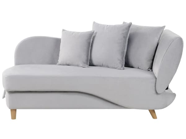 Chaiselong Lysegrå Velour Lyst Træben 2 Personers Blød Polstret Hjørnesofa Daybed med Opbevaring Stue Retro Rygpuder Tilbehør Inspiration