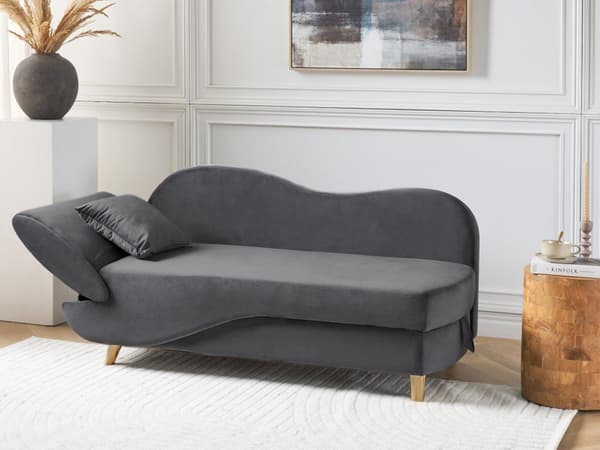 Chaiselong Mørkegrå Velour Lyst Træben 2 Personers Blød Polstret Hjørnesofa Daybed med Opbevaring Stue Retro Rygpuder Tilbehør Inspiration