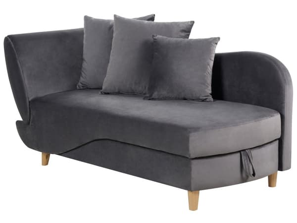 Chaiselong Mørkegrå Velour Lyst Træben 2 Personers Blød Polstret Hjørnesofa Daybed med Opbevaring Stue Retro Rygpuder Tilbehør Inspiration