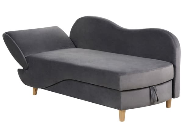 Chaiselong Mørkegrå Velour Lyst Træben 2 Personers Blød Polstret Hjørnesofa Daybed med Opbevaring Stue Retro Rygpuder Tilbehør Inspiration
