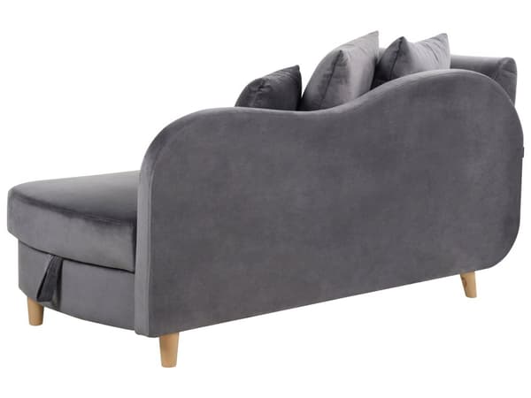 Chaiselong Mørkegrå Velour Lyst Træben 2 Personers Blød Polstret Hjørnesofa Daybed med Opbevaring Stue Retro Rygpuder Tilbehør Inspiration