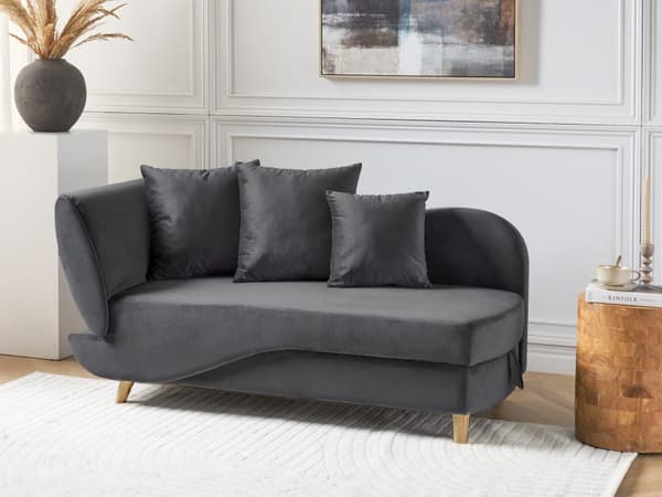 Chaiselong Mørkegrå Velour Lyst Træben 2 Personers Blød Polstret Hjørnesofa Daybed med Opbevaring Stue Retro Rygpuder Tilbehør Inspiration