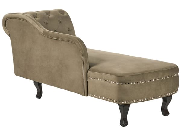 Schäslong Olivgrön sammetsklädsel Höger handknappade spikskallar Chesterfield Stil Vardagsrumsmöbler