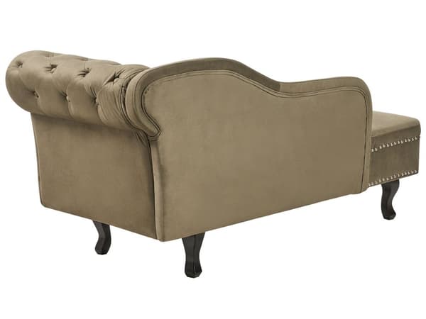 Schäslong Olivgrön sammetsklädsel Höger handknappade spikskallar Chesterfield Stil Vardagsrumsmöbler