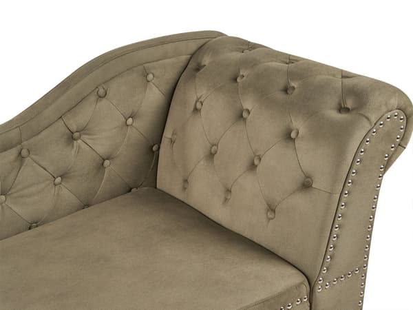 Schäslong Olivgrön sammetsklädsel Höger handknappade spikskallar Chesterfield Stil Vardagsrumsmöbler