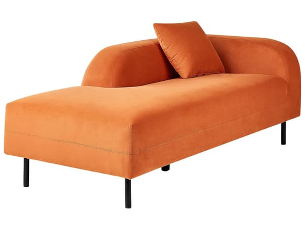 Schäslong Orange Sammet 2 Sittplatser Högervänd Med Dyna Retro Minimalistisk Vardagsrum