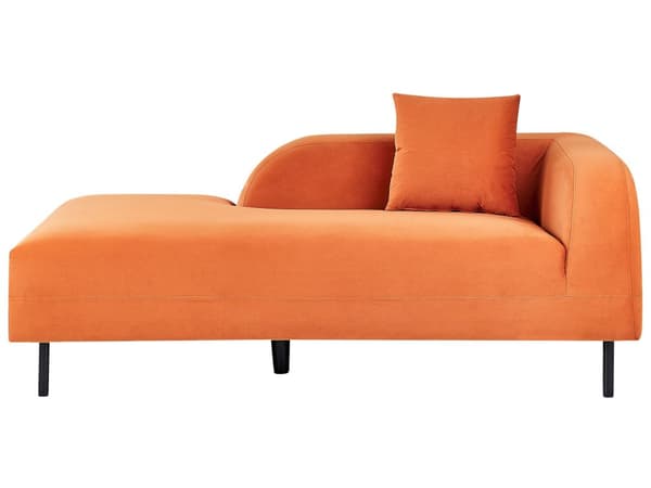 Schäslong Orange Sammet 2 Sittplatser Högervänd Med Dyna Retro Minimalistisk Vardagsrum