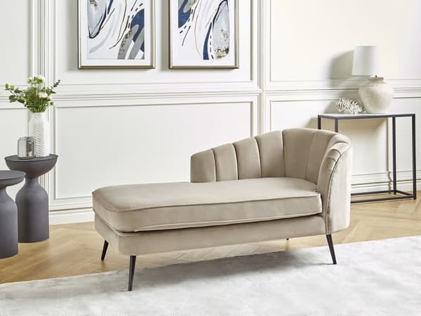 Schäslong Beige klädsel Sammet Svarta metallben Höger Modern Design Vardagsrumsmöbler