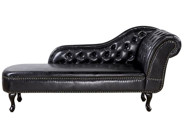 Chaiselong Sort Læder 170 x 79 cm Hjørnesofa Højrevendt Daybed med Ryg Tuftet Chesterfield Mønster Stue Tilbehør Inspiration Vintage Antik