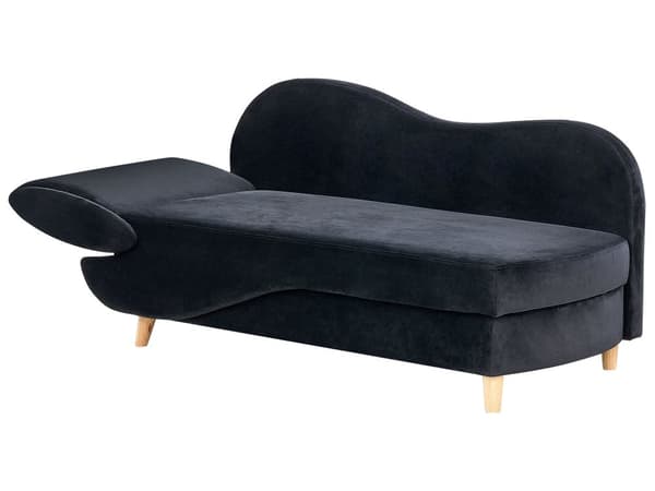 Divaani musta sametti verhoiltu puu vasenkätinen säilytystilalla säädettävä koristetyynyt retro