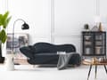 Miniatyrbillede 4 af 11: Chaiselong Sort Velour Lyst Træben 2 Personers Blød Polstret Hjørnesofa Daybed med Opbevaring Stue Retro Rygpuder Tilbehør Inspiration