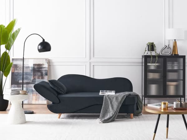 Chaiselong Sort Velour Lyst Træben 2 Personers Blød Polstret Hjørnesofa Daybed med Opbevaring Stue Retro Rygpuder Tilbehør Inspiration