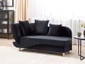 Miniatyrbillede 5 af 11: Chaiselong Sort Velour Lyst Træben 2 Personers Blød Polstret Hjørnesofa Daybed med Opbevaring Stue Retro Rygpuder Tilbehør Inspiration