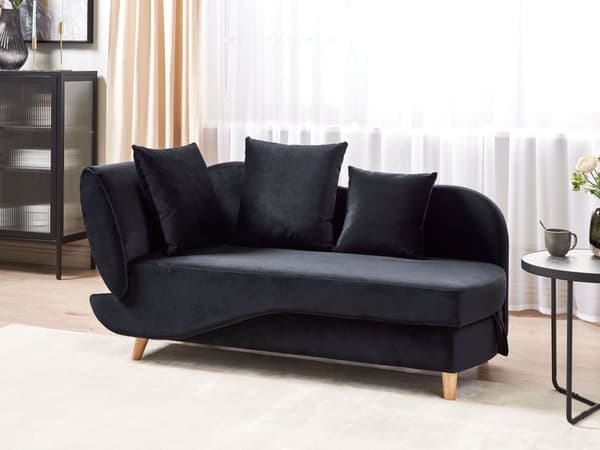 Chaiselong Sort Velour Lyst Træben 2 Personers Blød Polstret Hjørnesofa Daybed med Opbevaring Stue Retro Rygpuder Tilbehør Inspiration