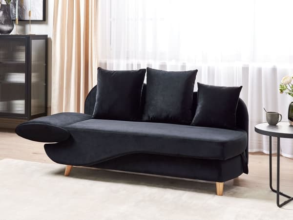Chaiselong Sort Velour Lyst Træben 2 Personers Blød Polstret Hjørnesofa Daybed med Opbevaring Stue Retro Rygpuder Tilbehør Inspiration