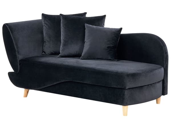 Chaiselong Sort Velour Lyst Træben 2 Personers Blød Polstret Hjørnesofa Daybed med Opbevaring Stue Retro Rygpuder Tilbehør Inspiration