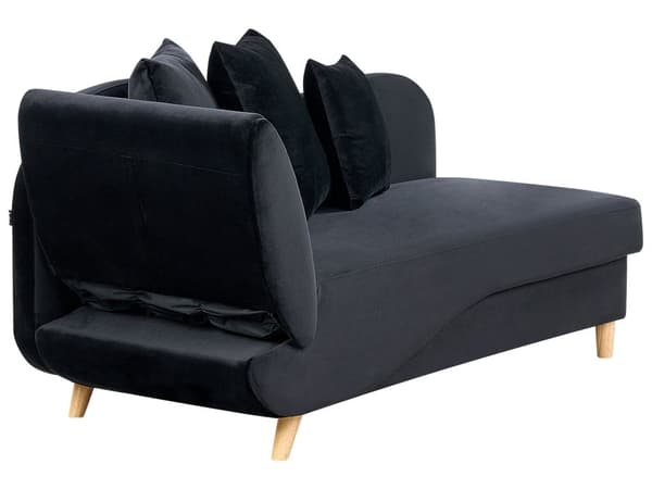Chaiselong Sort Velour Lyst Træben 2 Personers Blød Polstret Hjørnesofa Daybed med Opbevaring Stue Retro Rygpuder Tilbehør Inspiration