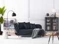 Miniatyrbillede 2 af 11: Chaiselong Sort Velour Lyst Træben 2 Personers Blød Polstret Hjørnesofa Daybed med Opbevaring Stue Retro Rygpuder Tilbehør Inspiration