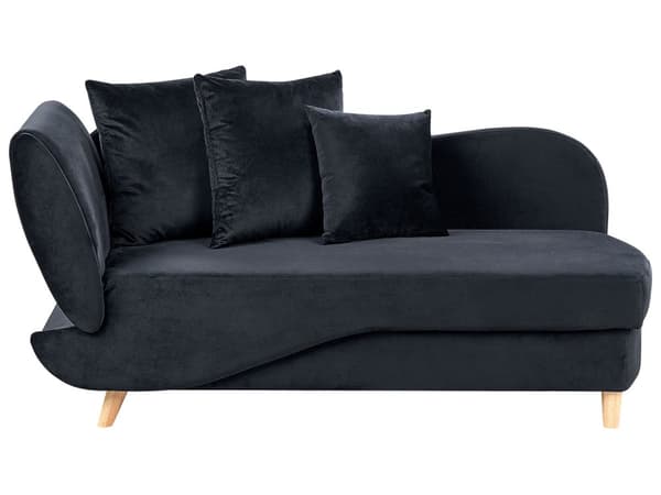 Chaiselong Sort Velour Lyst Træben 2 Personers Blød Polstret Hjørnesofa Daybed med Opbevaring Stue Retro Rygpuder Tilbehør Inspiration