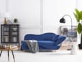 Miniatyrbillede 4 af 11: Chaiselong Blå Velour Lyst Træben 2 Personers Blød Polstret Hjørnesofa Daybed med Opbevaring Stue Retro Rygpuder Tilbehør Inspiration