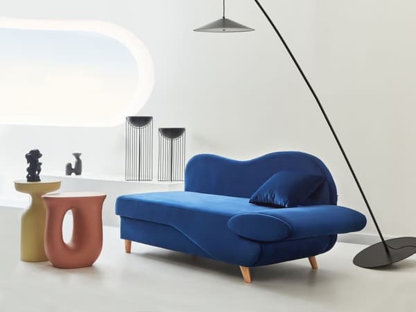 Chaiselong Blå Velour Lyst Træben 2 Personers Blød Polstret Hjørnesofa Daybed med Opbevaring Stue Retro Rygpuder Tilbehør Inspiration