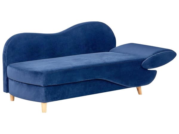 Chaiselong Blå Velour Lyst Træben 2 Personers Blød Polstret Hjørnesofa Daybed med Opbevaring Stue Retro Rygpuder Tilbehør Inspiration