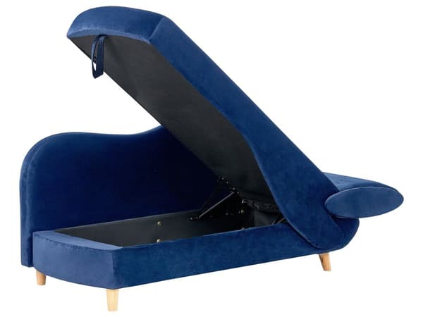 Chaiselong Blå Velour Lyst Træben 2 Personers Blød Polstret Hjørnesofa Daybed med Opbevaring Stue Retro Rygpuder Tilbehør Inspiration