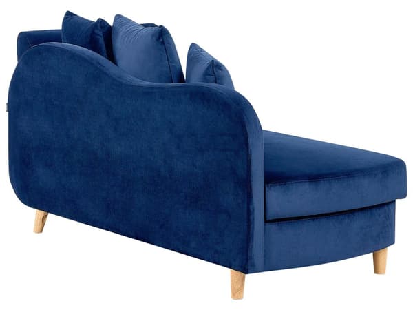 Chaiselong Blå Velour Lyst Træben 2 Personers Blød Polstret Hjørnesofa Daybed med Opbevaring Stue Retro Rygpuder Tilbehør Inspiration