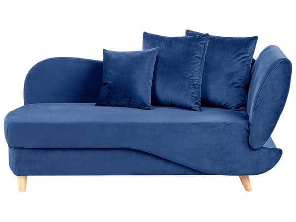 Chaiselong Blå Velour Lyst Træben 2 Personers Blød Polstret Hjørnesofa Daybed med Opbevaring Stue Retro Rygpuder Tilbehør Inspiration