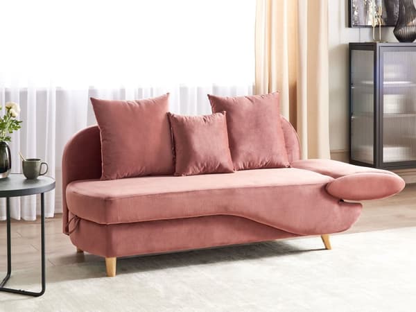 Chaiselong Lyserød Velour Lyst Træben 2 Personers Blød Polstret Hjørnesofa Daybed med Opbevaring Stue Retro Rygpuder Tilbehør Inspiration