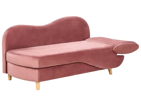 Chaiselong Lyserød Velour Lyst Træben 2 Personers Blød Polstret Hjørnesofa Daybed med Opbevaring Stue Retro Rygpuder Tilbehør Inspiration