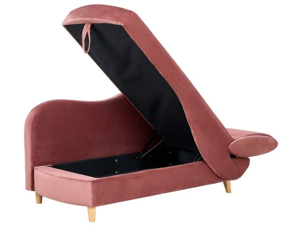 Chaiselong Lyserød Velour Lyst Træben 2 Personers Blød Polstret Hjørnesofa Daybed med Opbevaring Stue Retro Rygpuder Tilbehør Inspiration