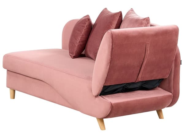 Chaiselong Lyserød Velour Lyst Træben 2 Personers Blød Polstret Hjørnesofa Daybed med Opbevaring Stue Retro Rygpuder Tilbehør Inspiration