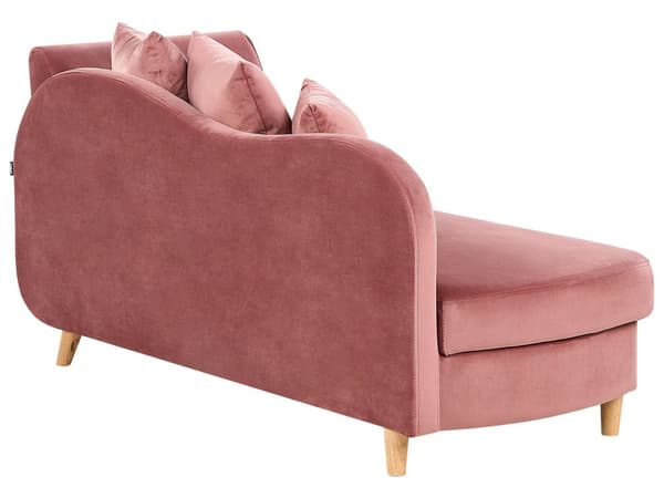 Chaiselong Lyserød Velour Lyst Træben 2 Personers Blød Polstret Hjørnesofa Daybed med Opbevaring Stue Retro Rygpuder Tilbehør Inspiration