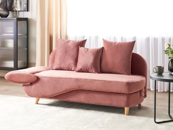 Chaiselong Lyserød Velour Lyst Træben 2 Personers Blød Polstret Hjørnesofa Daybed med Opbevaring Stue Retro Rygpuder Tilbehør Inspiration