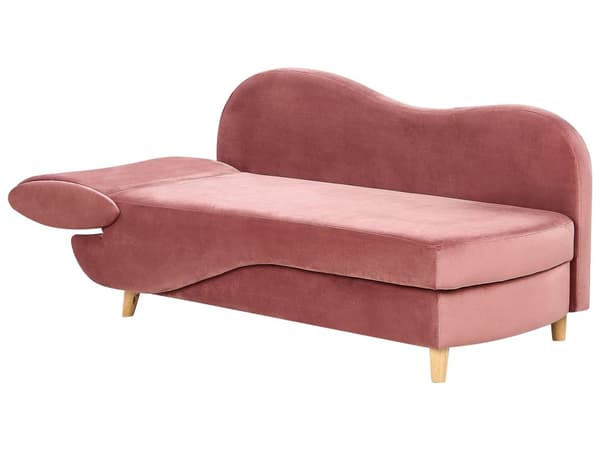 Chaiselong Lyserød Velour Lyst Træben 2 Personers Blød Polstret Hjørnesofa Daybed med Opbevaring Stue Retro Rygpuder Tilbehør Inspiration