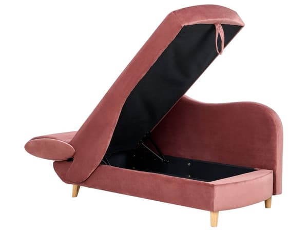 Chaiselong Lyserød Velour Lyst Træben 2 Personers Blød Polstret Hjørnesofa Daybed med Opbevaring Stue Retro Rygpuder Tilbehør Inspiration