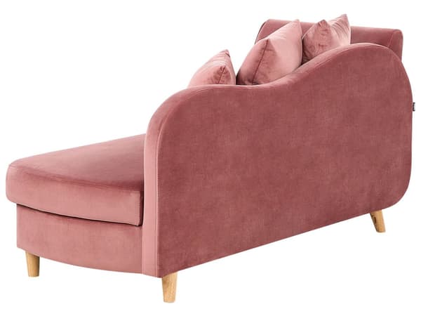 Chaiselong Lyserød Velour Lyst Træben 2 Personers Blød Polstret Hjørnesofa Daybed med Opbevaring Stue Retro Rygpuder Tilbehør Inspiration